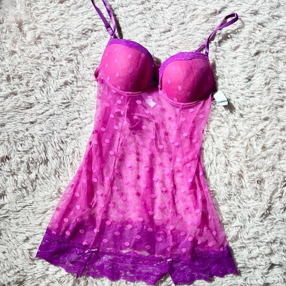 Polka Dot‎ Retro Pinup Sheer Sexy Lingerie Padded Slip Womens L Whimsical Kawaii